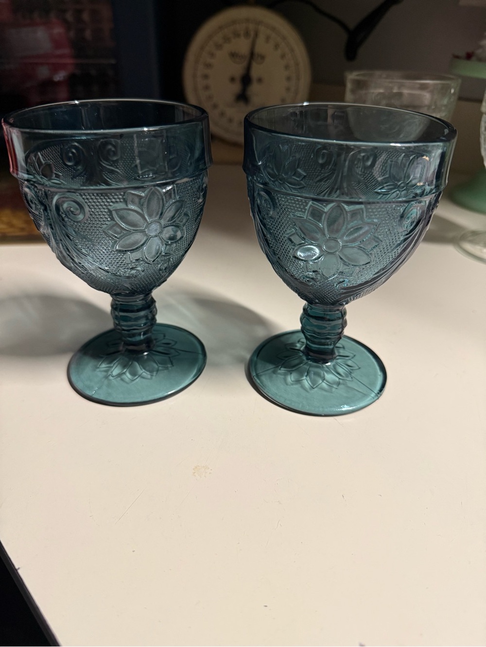 Indiana tiara sandwich pattern glass/goblet-set of two